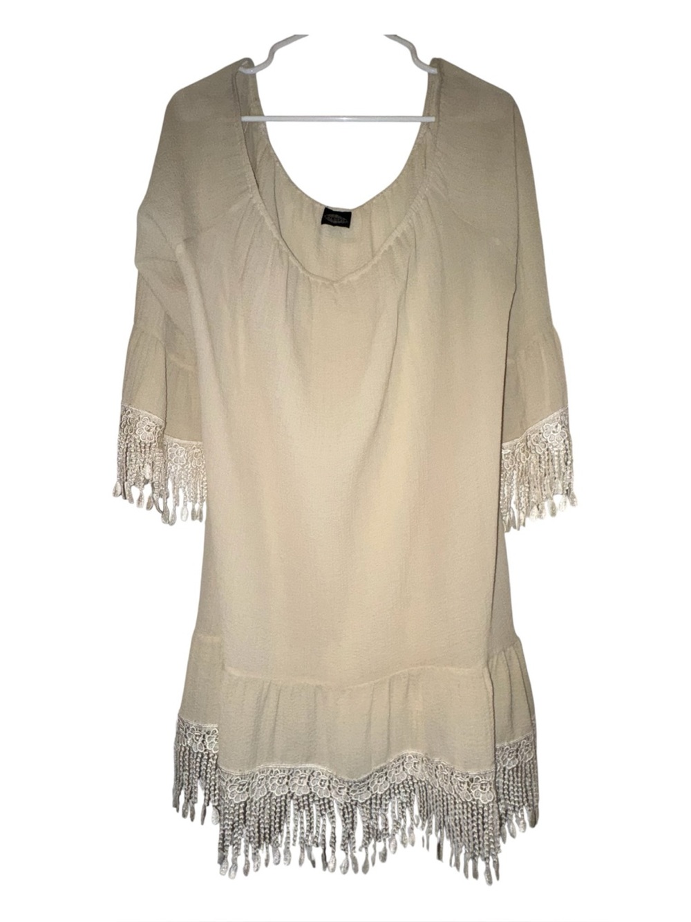 Boho Fringe Cream Tunic Top